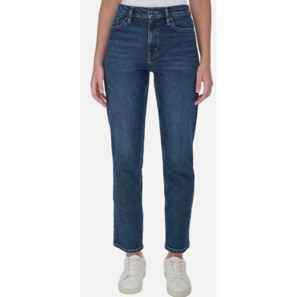 CALVIN KLEIN High Rise Straight Leg Jeans Sz 12  Crop Ankle Dark Blue Denim NWT - Picture 2 of 12